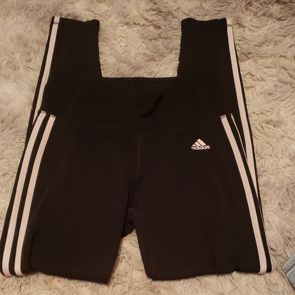 Adidas Black and White Leggings with Signature Stripes